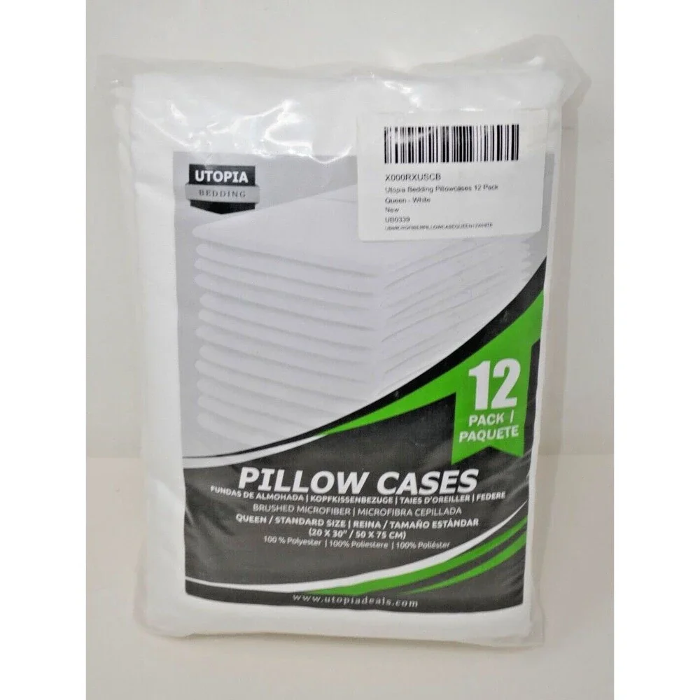 Utopia Bedding 12 Pk Cotton Blend Pillowcases ~ Queen Standard White